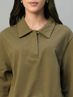 Women's Dark Brown Cotton Elastane Regular Fit Tshirt