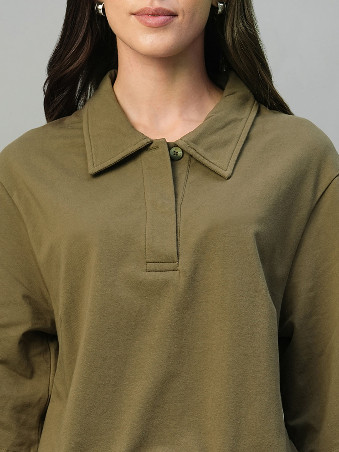 Women's Dark Brown Cotton Elastane Regular Fit Tshirt