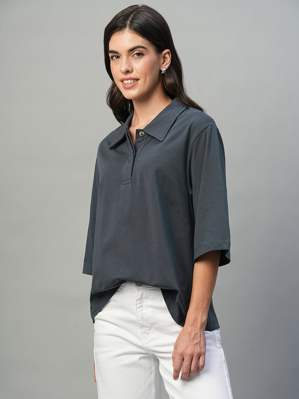 Women's Cotton Elastane Regular Fit Tshirt Navy