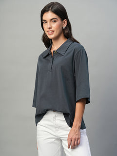 Women’s Cotton Elastane Regular Fit T-Shirt Navy