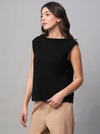 Women's Black 100% Cotton Regular Fit Tshirt