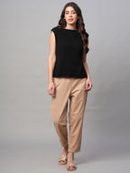 Women's Black 100% Cotton Regular Fit Tshirt