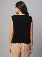 Women's Black 100% Cotton Regular Fit Tshirt