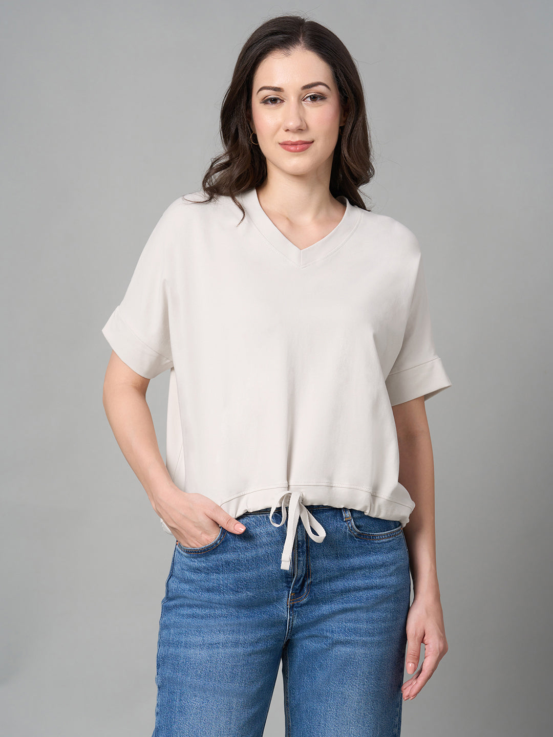 Women's Natural Cotton Elastane Loose Fit Tshirt