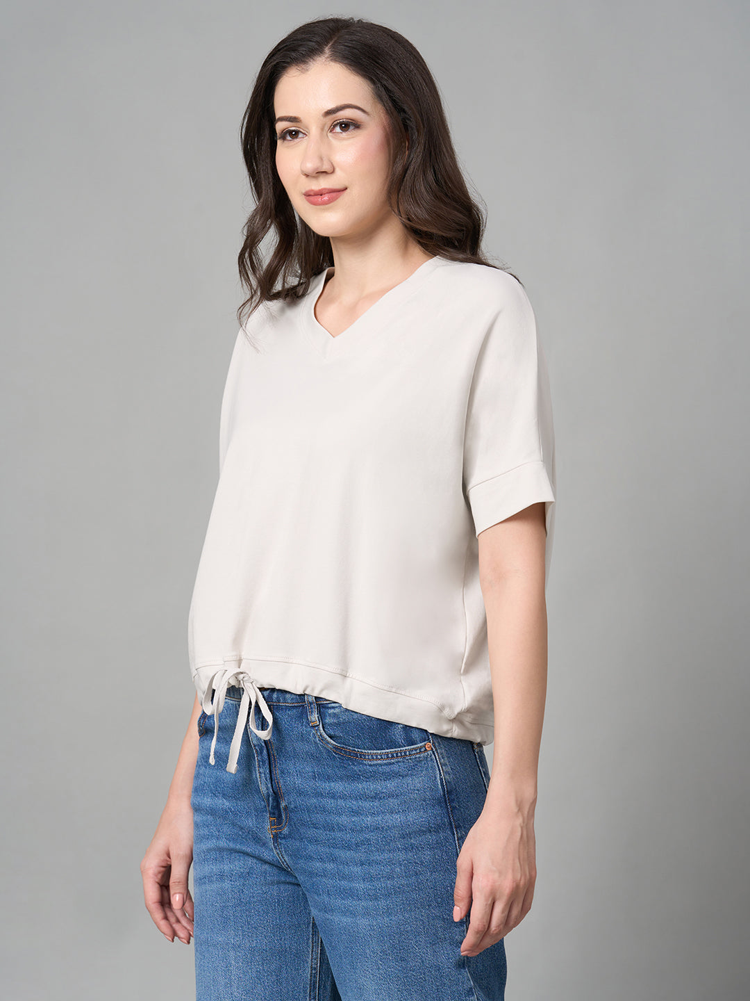 Women's Natural Cotton Elastane Loose Fit Tshirt