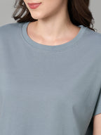 Women's Blue 100% Cotton Loose Fit Tshirt