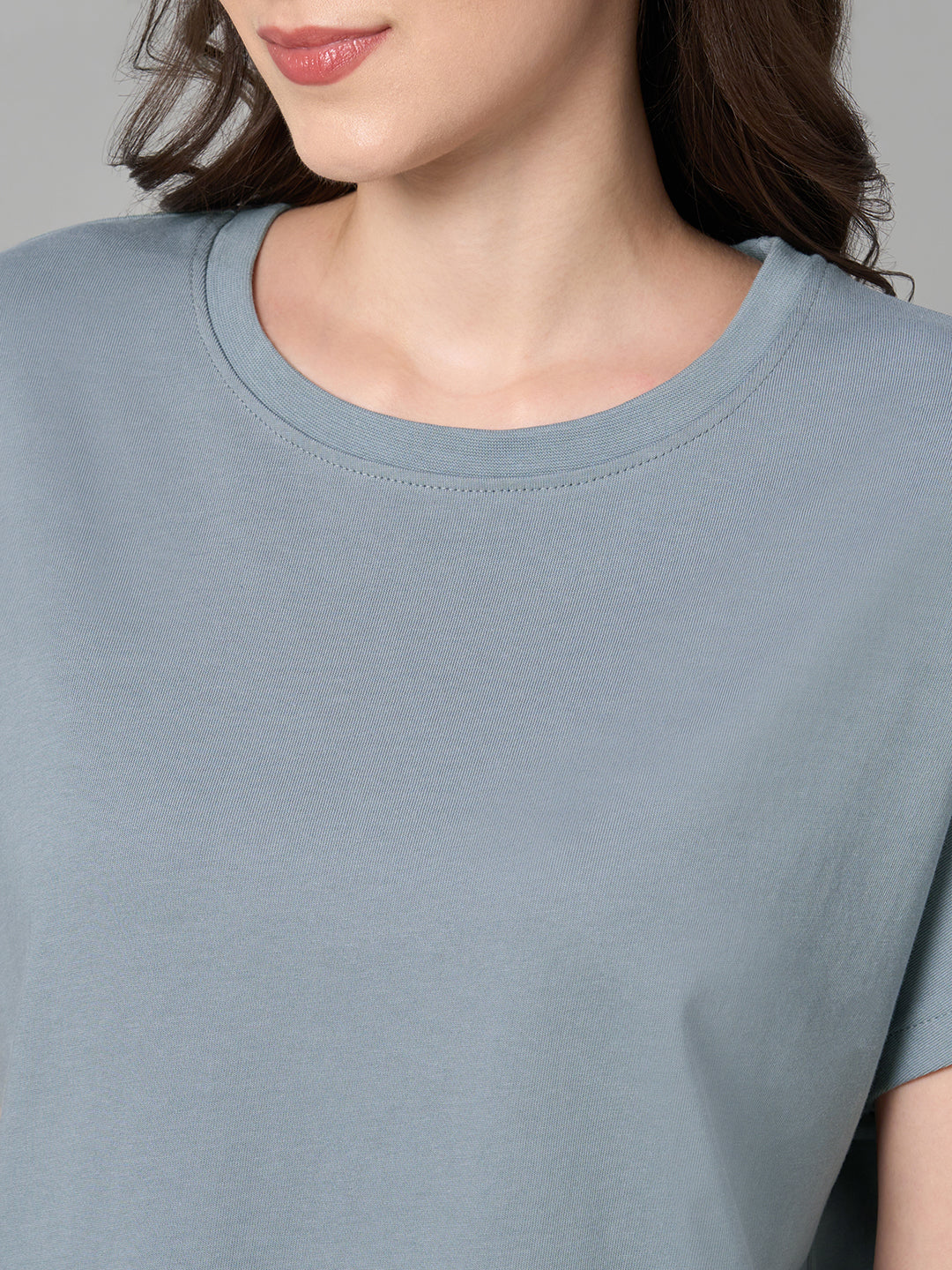 Women's Blue 100% Cotton Loose Fit Tshirt