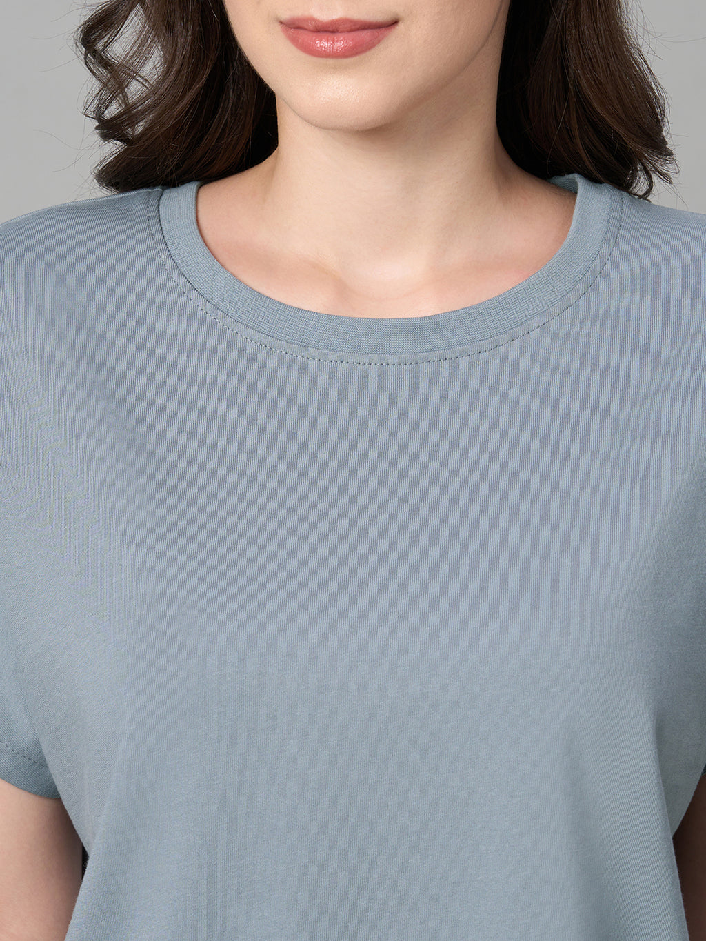 Women's Blue 100% Cotton Loose Fit Tshirt