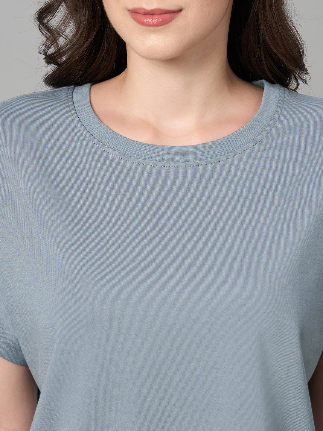Women's Blue 100% Cotton Loose Fit Tshirt