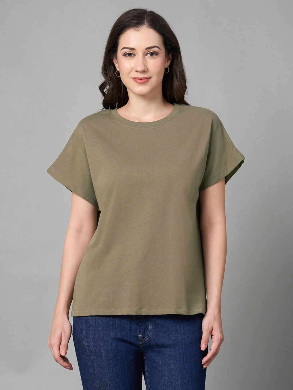 Women's 100% Cotton Loose Fit Tshirt Khaki