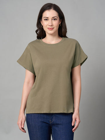Women's 100% Cotton Loose Fit Tshirt Khaki