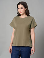 Women's 100% Cotton Loose Fit Tshirt Khaki