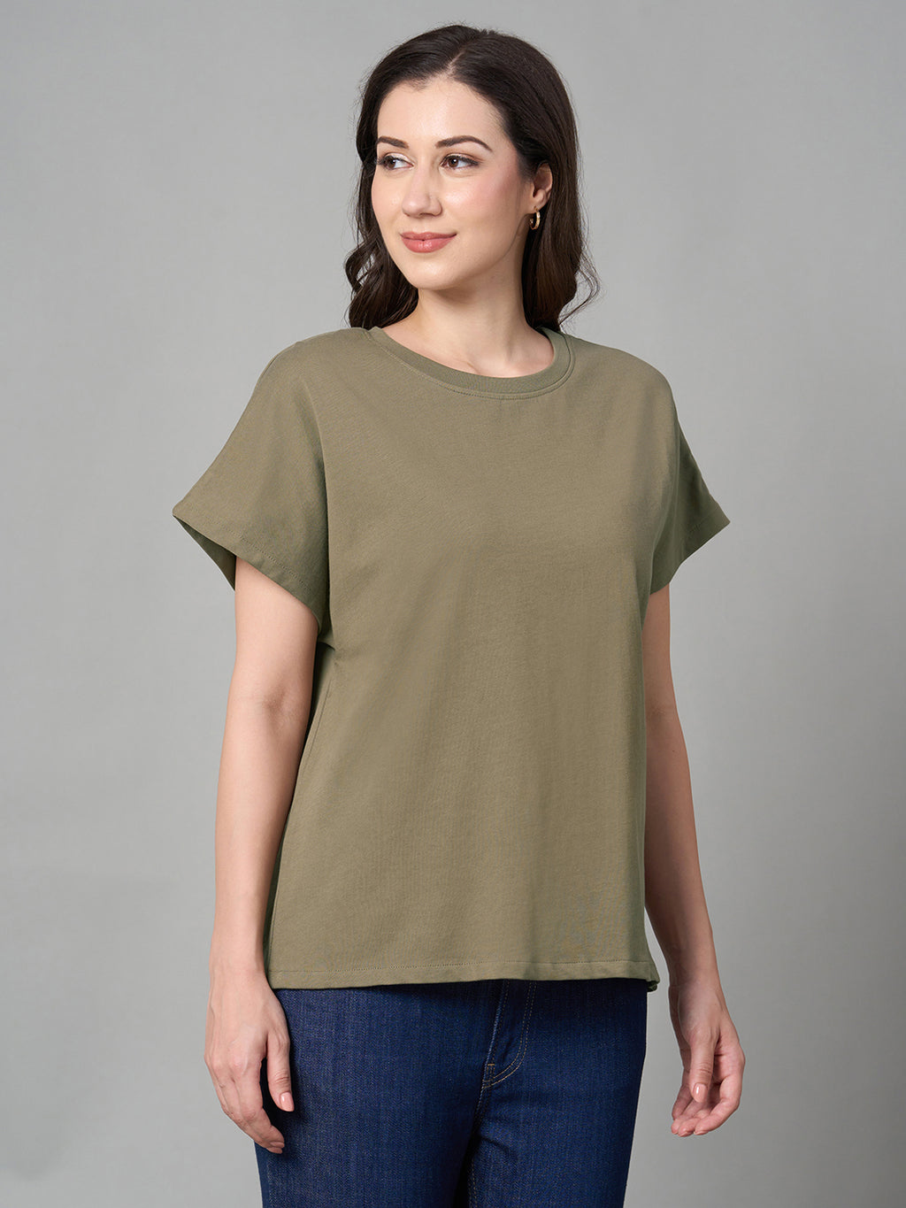 Women's 100% Cotton Loose Fit Tshirt Khaki