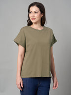 Women's 100% Cotton Loose Fit Tshirt Khaki