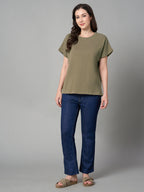 Women's 100% Cotton Loose Fit Tshirt Khaki
