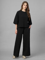 Women's Black Cotton Elastane Loose Fit Tshirt