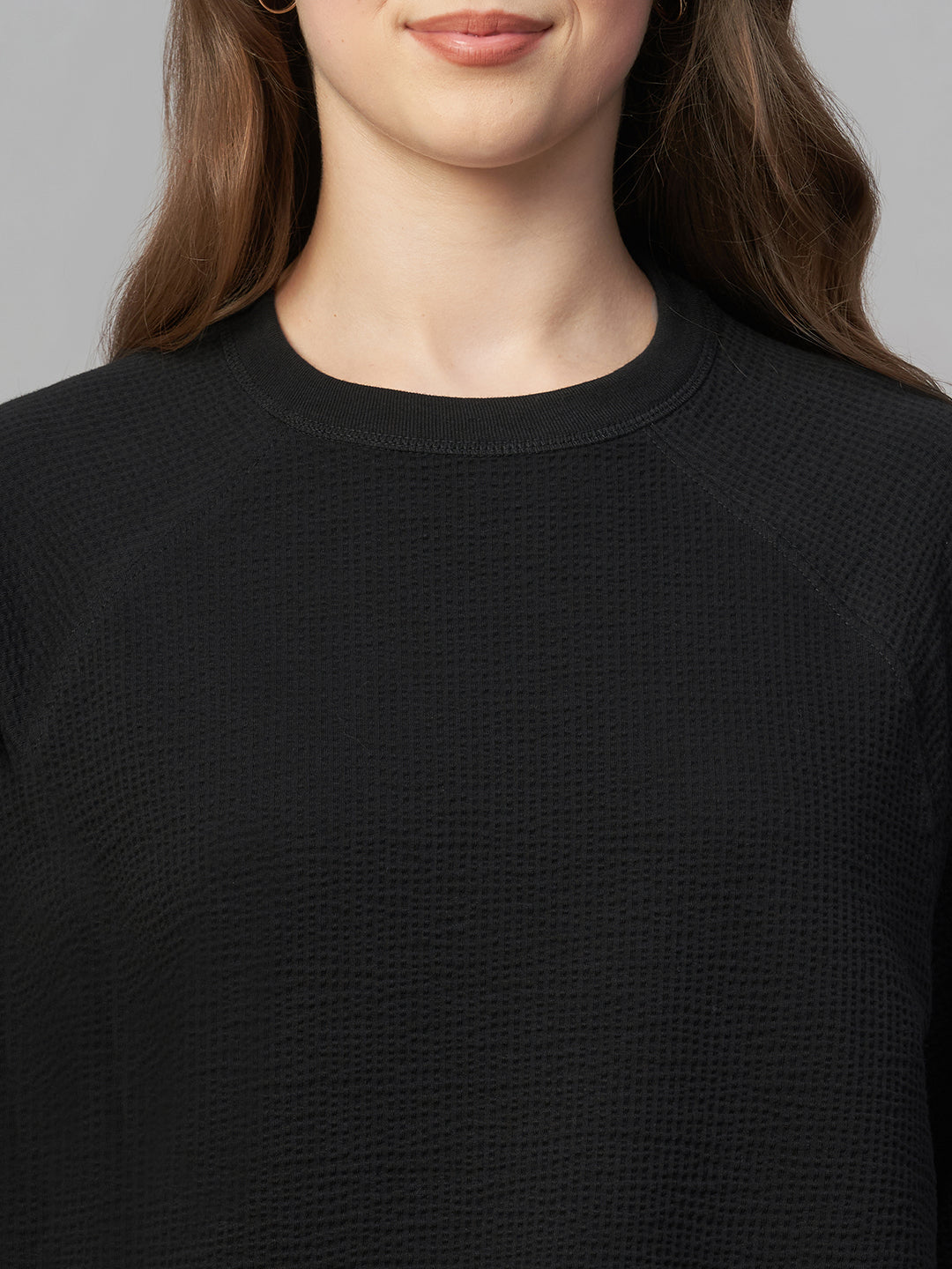 Women's Black Cotton Elastane Loose Fit Tshirt