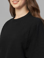 Women's Black Cotton Elastane Loose Fit Tshirt