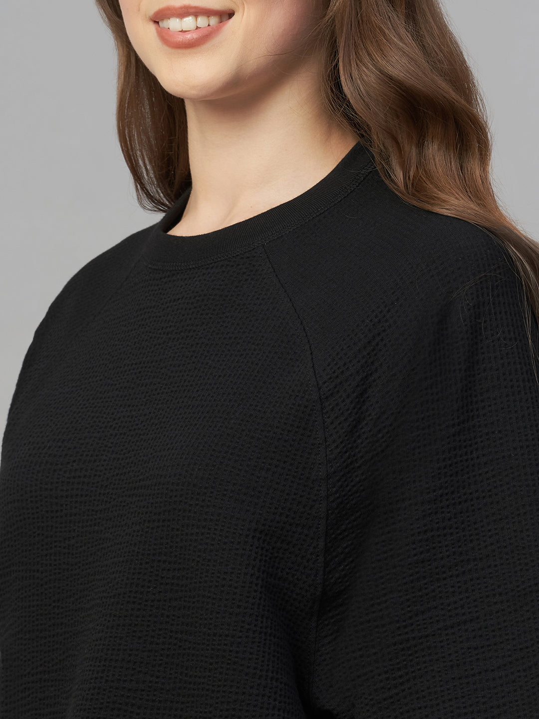 Women's Black Cotton Elastane Loose Fit Tshirt