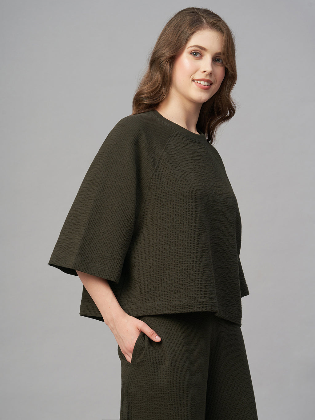 Women's Brown Cotton Elastane Loose Fit Tshirt