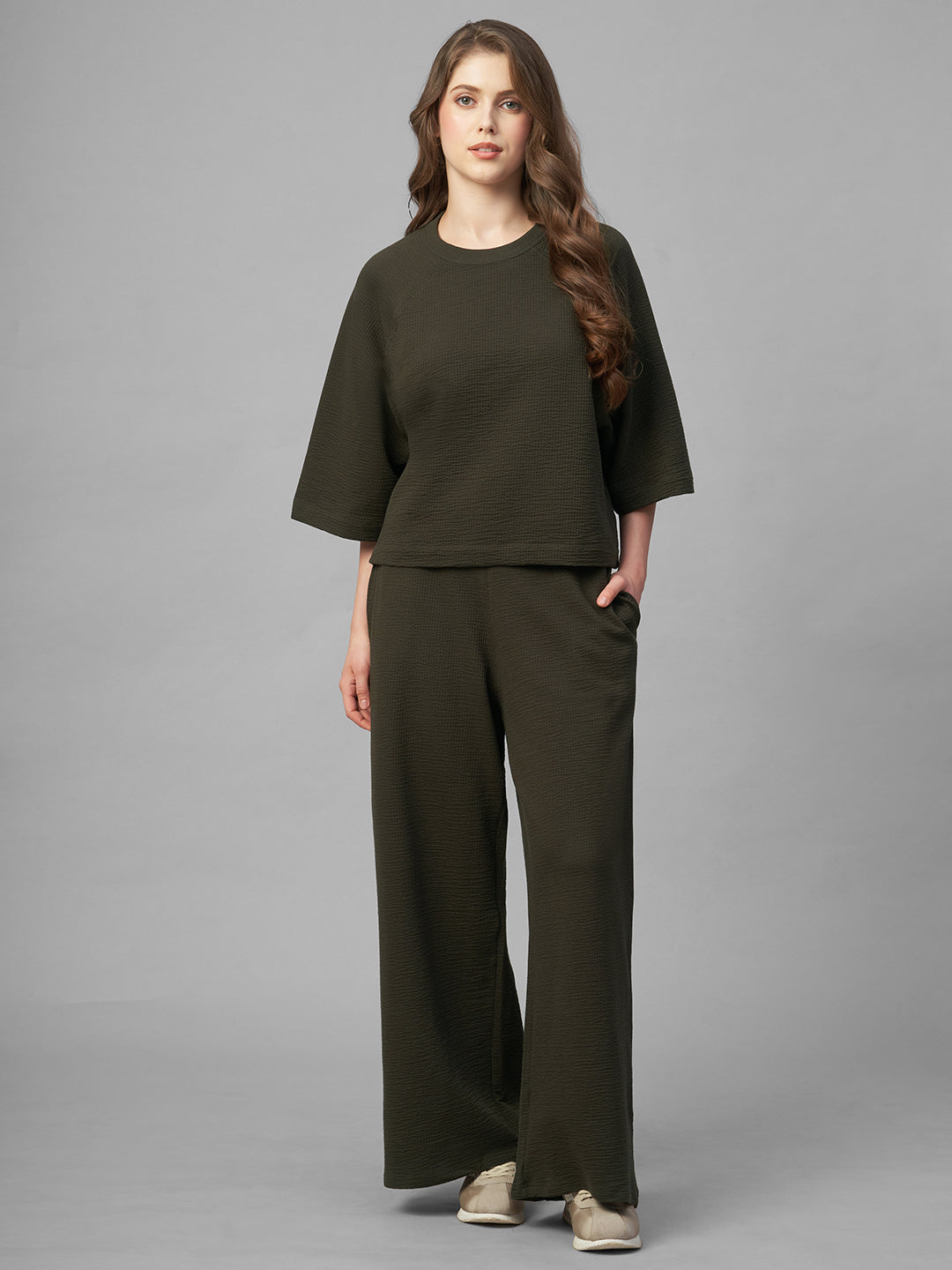 Women's Brown Cotton Elastane Loose Fit Tshirt