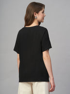 Women's Black Cotton Bamboo Elastane Loose Fit Tshirt
