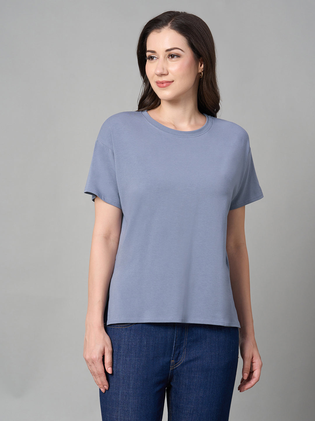 Women's Lavender Cotton Bamboo Elastane Loose Fit Tshirt