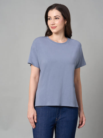 Women's Lavender Cotton Bamboo Elastane Loose Fit Tshirt