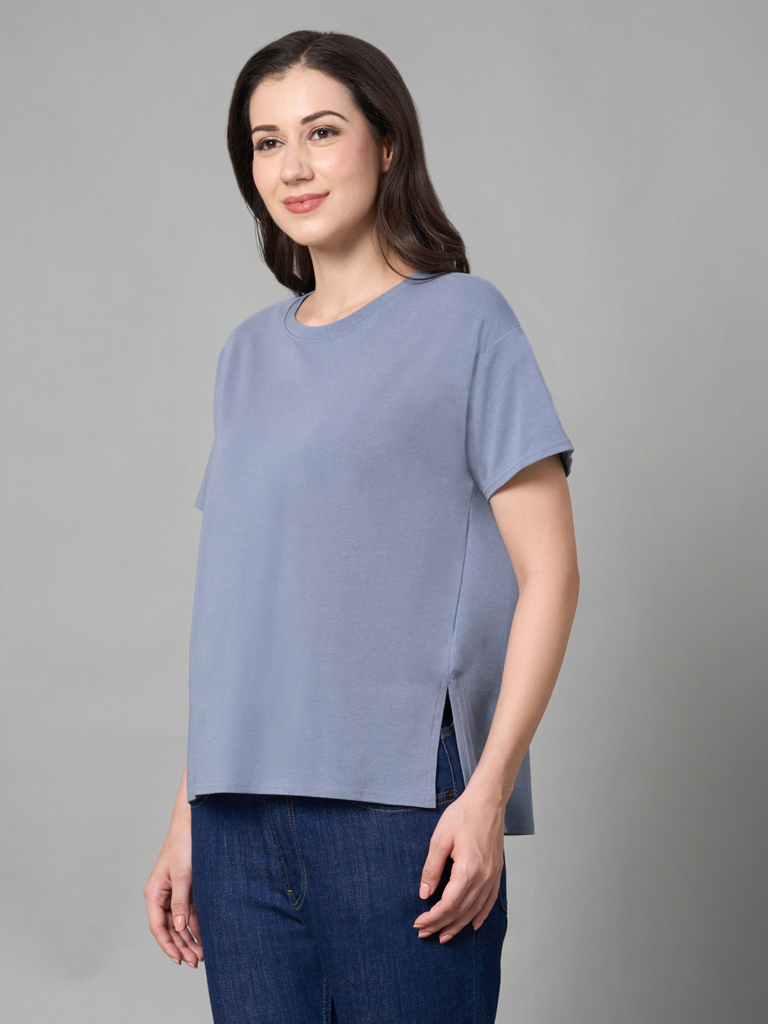 Women's Lavender Cotton Bamboo Elastane Loose Fit Tshirt