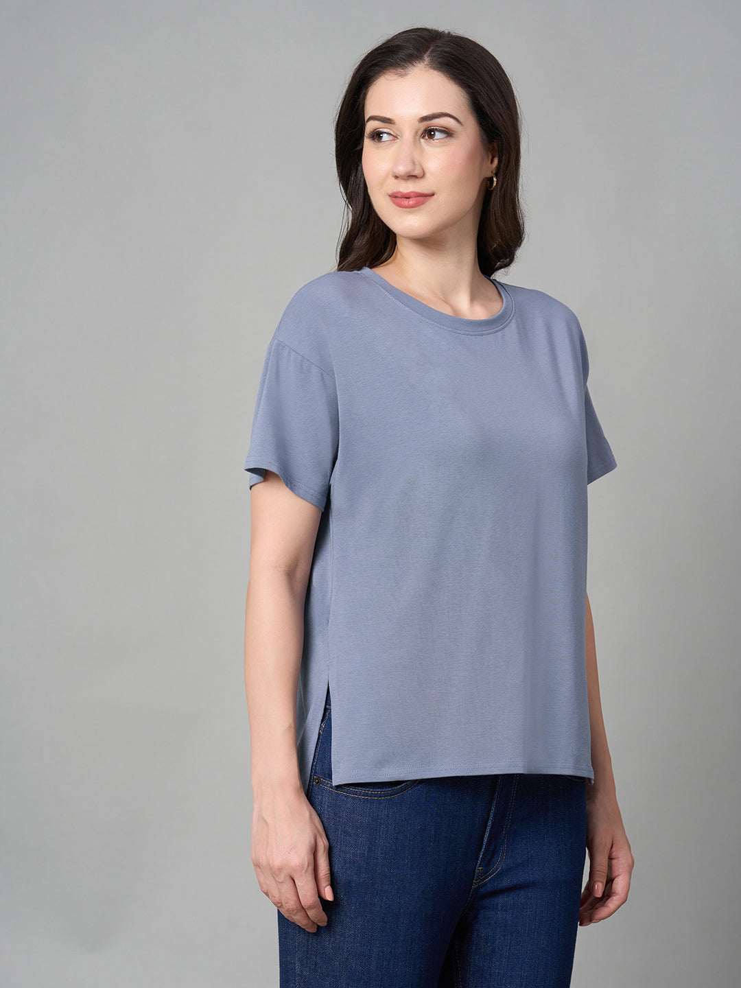 Women's Lavender Cotton Bamboo Elastane Loose Fit Tshirt