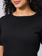 Women's Black Cotton Elastane Regular Fit Tshirt