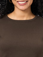 Women's Brown Cotton Elastane Regular Fit Tshirt