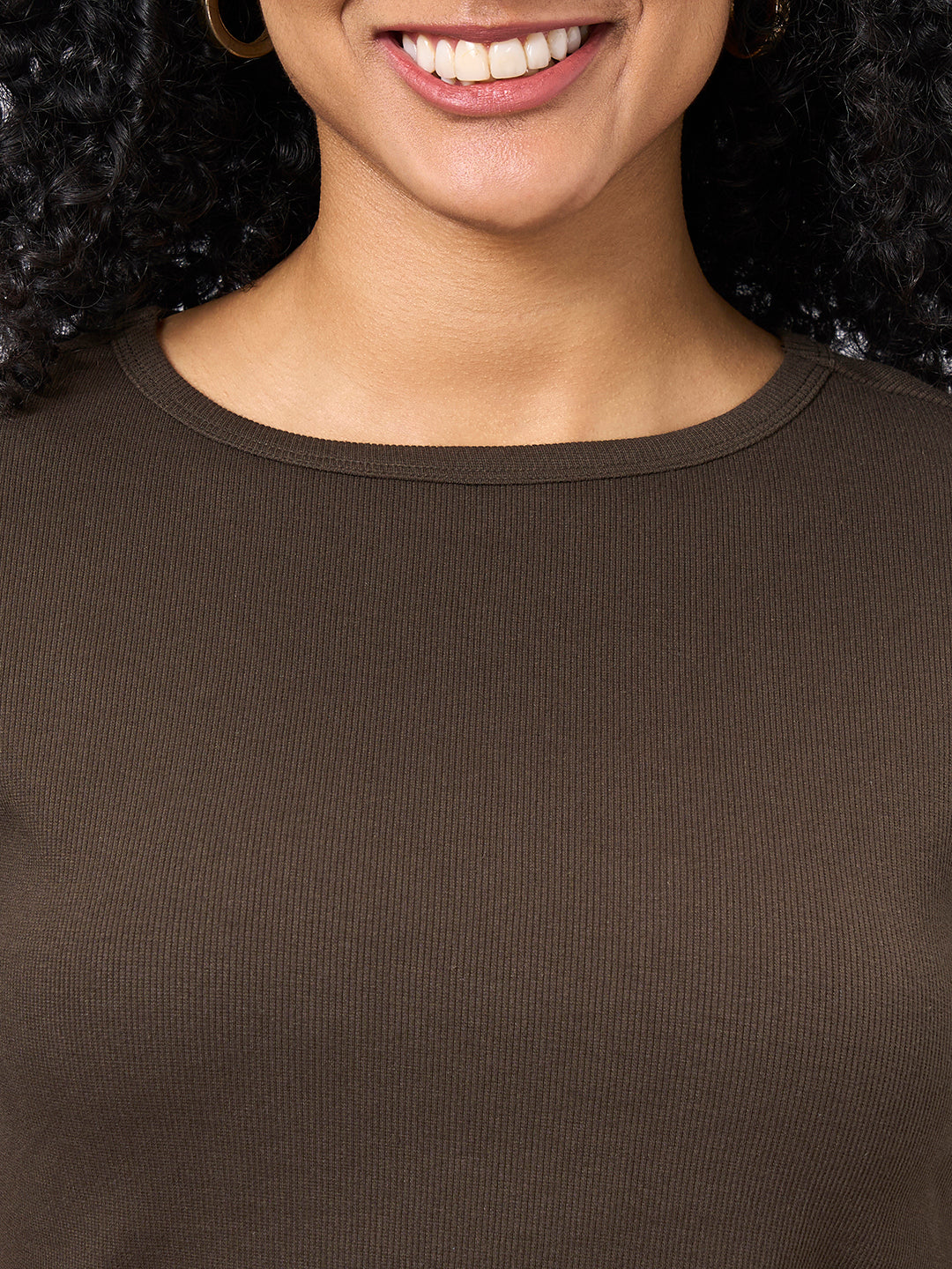 Women's Brown Cotton Elastane Regular Fit Tshirt