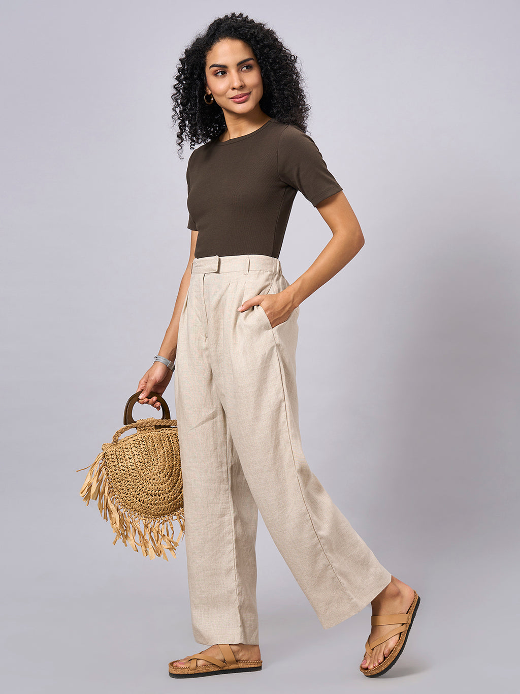 Women's Brown Cotton Elastane Regular Fit Tshirt
