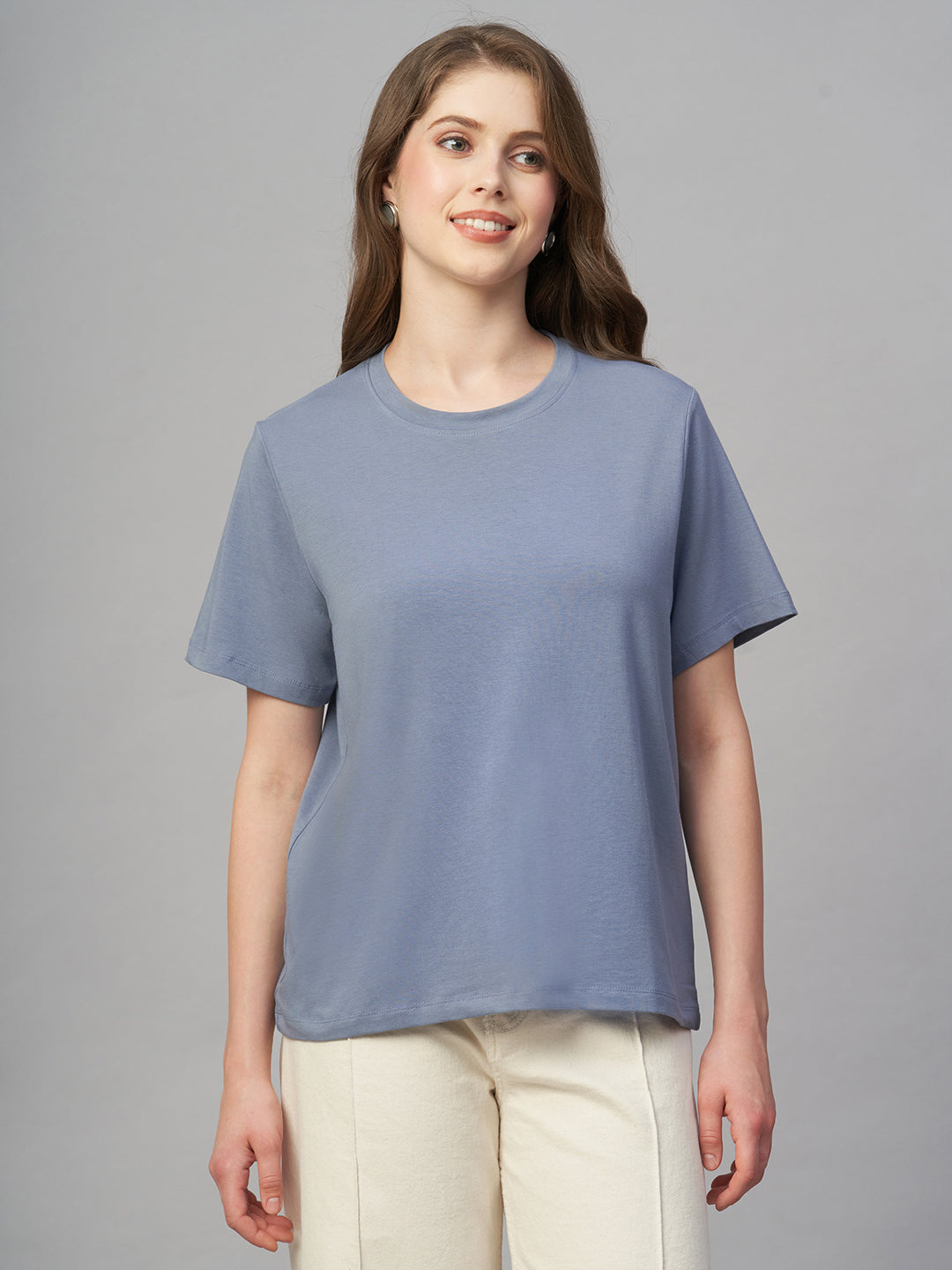 Women's Lavender Cotton Bamboo Elastane Regular Fit Tshirt