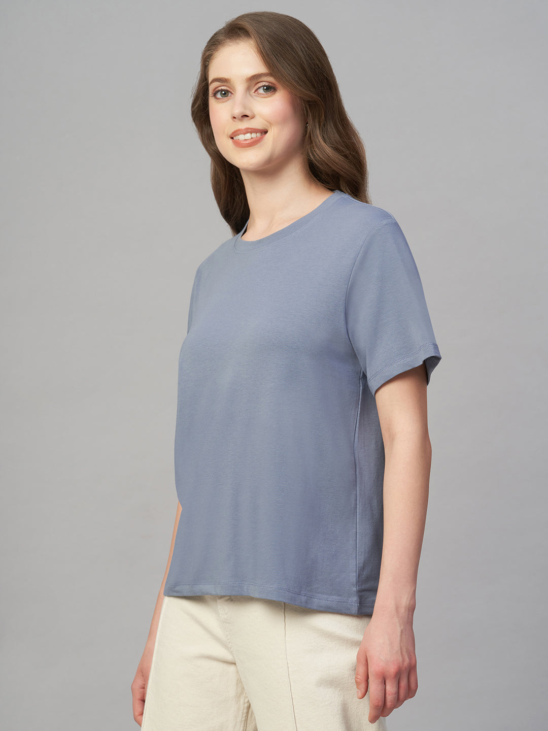 Women's Lavender Cotton Bamboo Elastane Regular Fit Tshirt