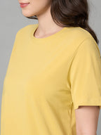 Women's Mustard Cotton Bamboo Elastane Regular Fit Tshirt