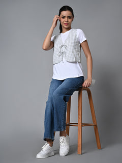 Women’s Cotton Linen Regular Fit Waistcoat White