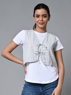 Women’s Cotton Linen Regular Fit Waistcoat White