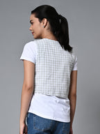 Women's Cotton Linen Regular Fit Waistcoat White