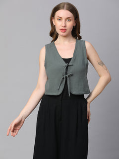 Women’s Cotton Regular Fit Waistcoat Grey
