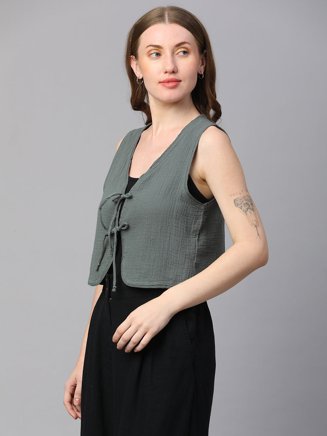 Women's Grey Cotton Regular Fit Waistcoat