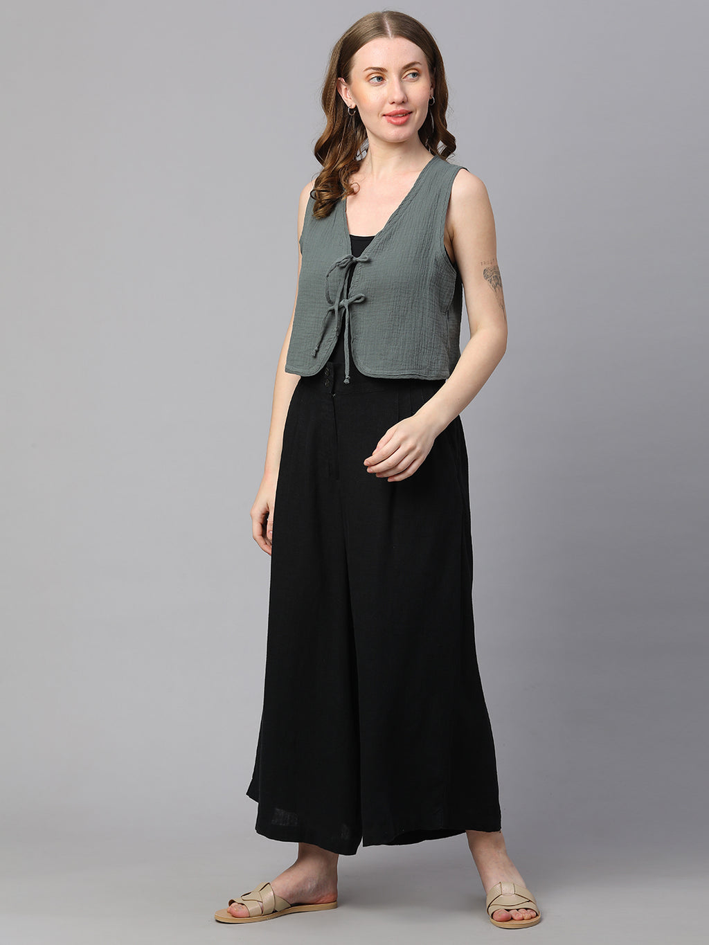 Women's Grey Cotton Regular Fit Waistcoat
