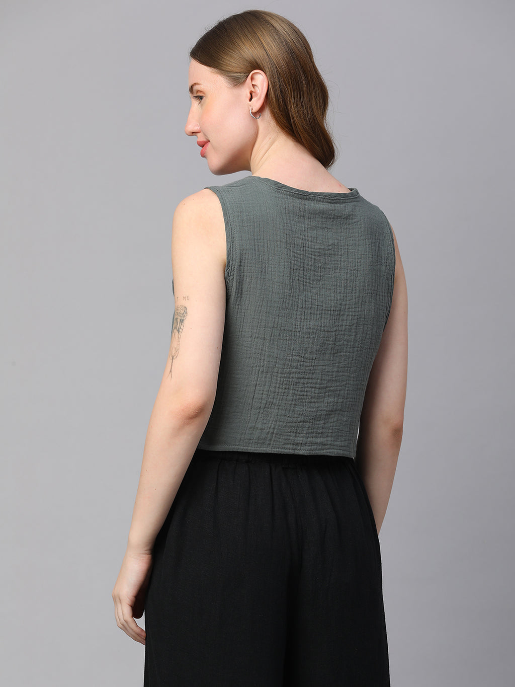Women's Grey Cotton Regular Fit Waistcoat