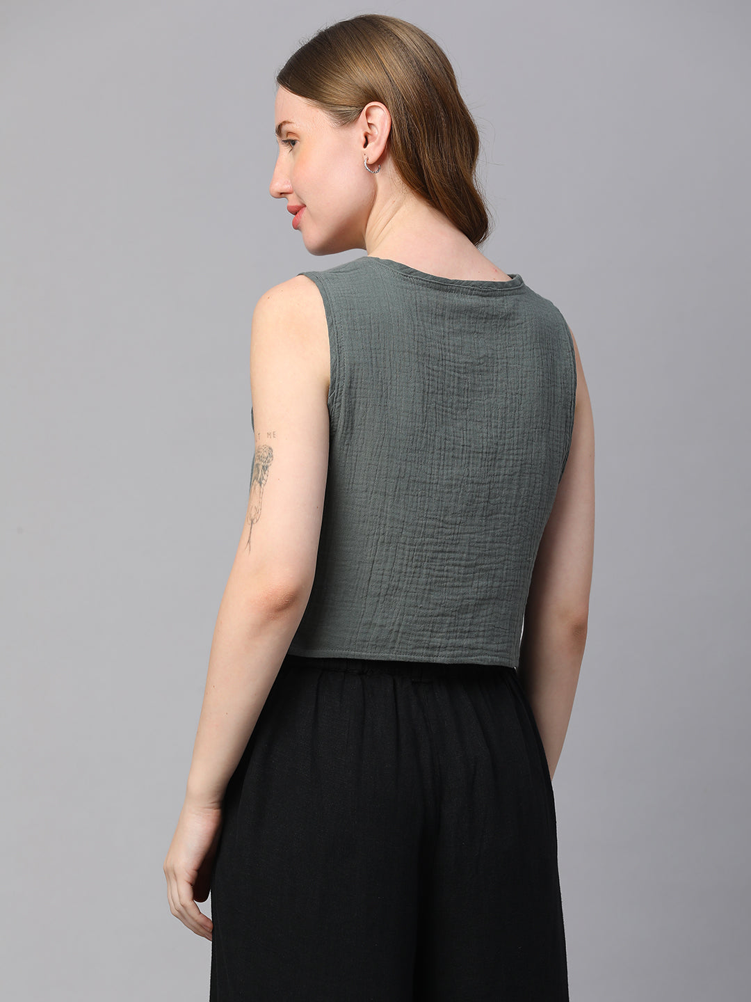 Women's Grey Cotton Regular Fit Waistcoat