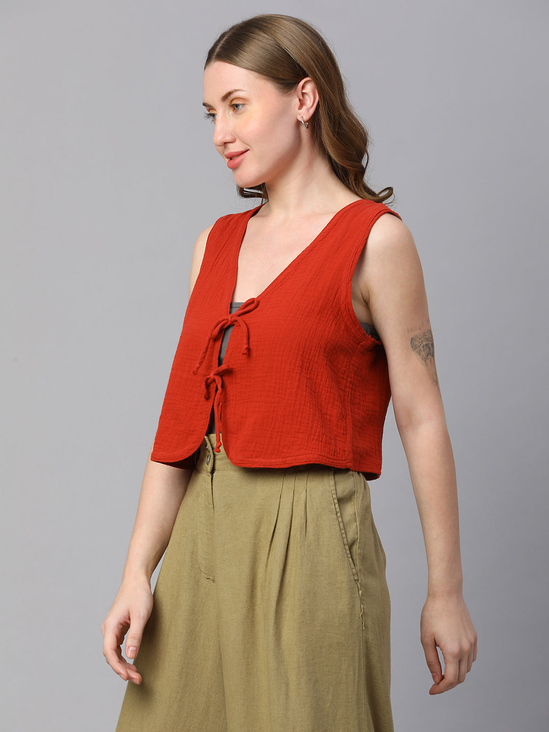 Women's Rust Cotton Regular Fit Waistcoat