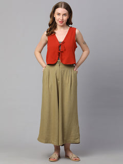 Women’s Cotton Regular Fit Waistcoat Rust