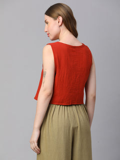 Women’s Cotton Regular Fit Waistcoat Rust