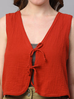 Women’s Cotton Regular Fit Waistcoat Rust