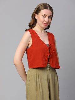 Women’s Cotton Regular Fit Waistcoat Rust